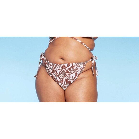 Wild Fable 3X 24-26 Low Rise High Leg Side Tie Brown Cheeky Bikini Swim Bottom - Picture 1 of 5